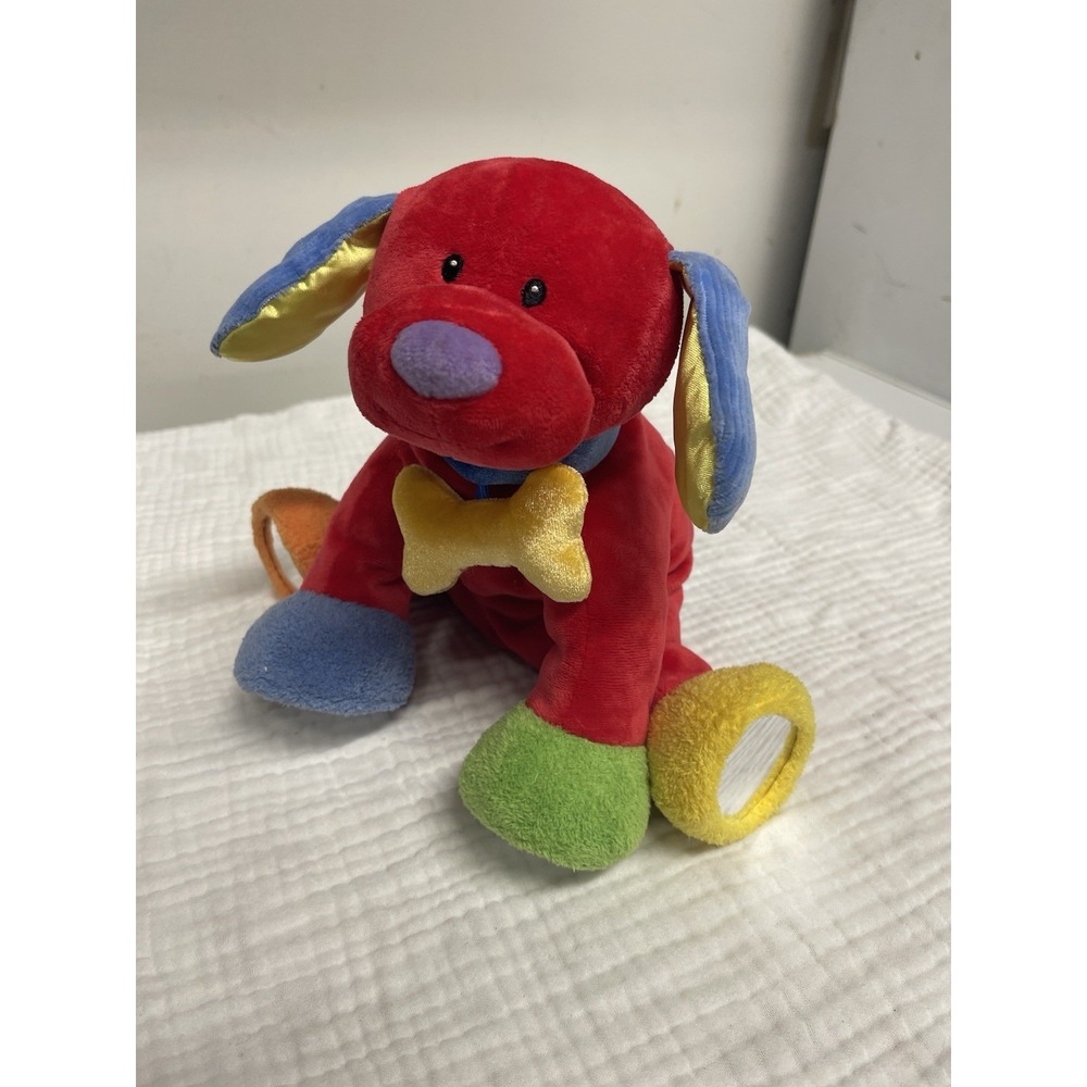 Baby Gund Tutti Frutti 58312 Red Primary Color Puppy Dog Rattle Plush Lovey toy